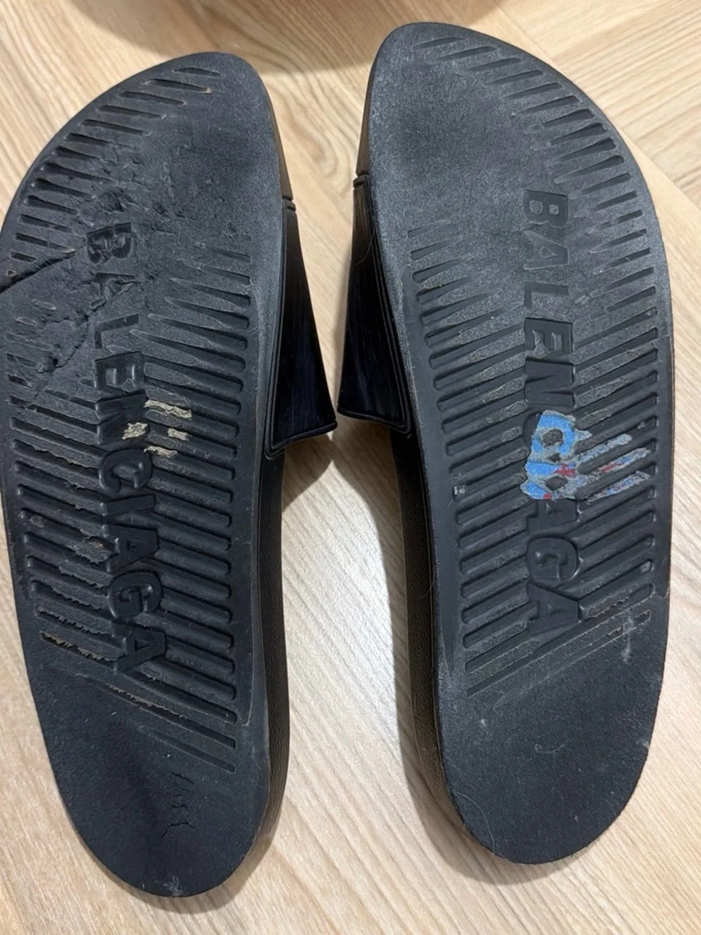Balenciaga Black Slides with Gold Logo
